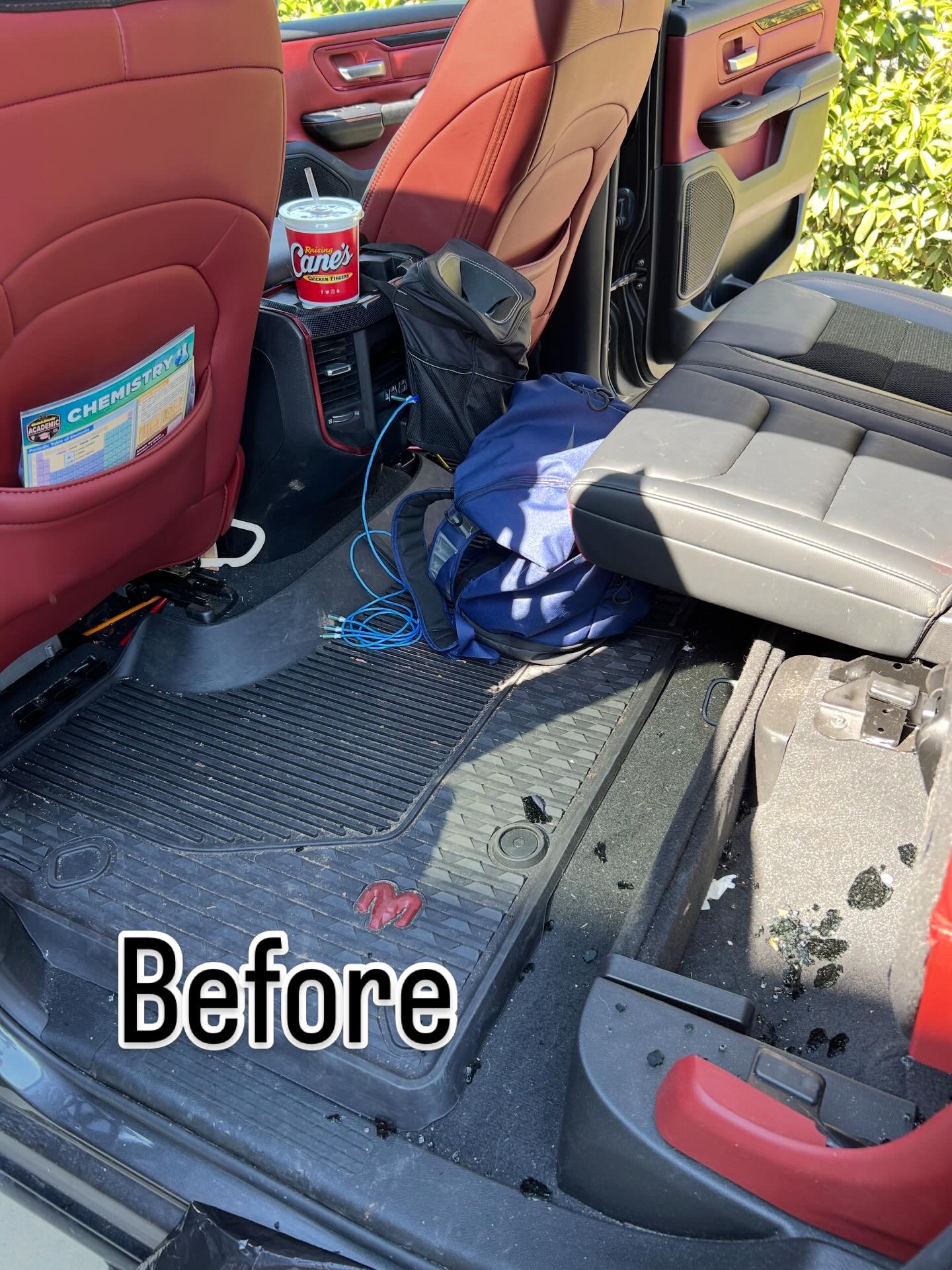 Before: dirty backseat interior